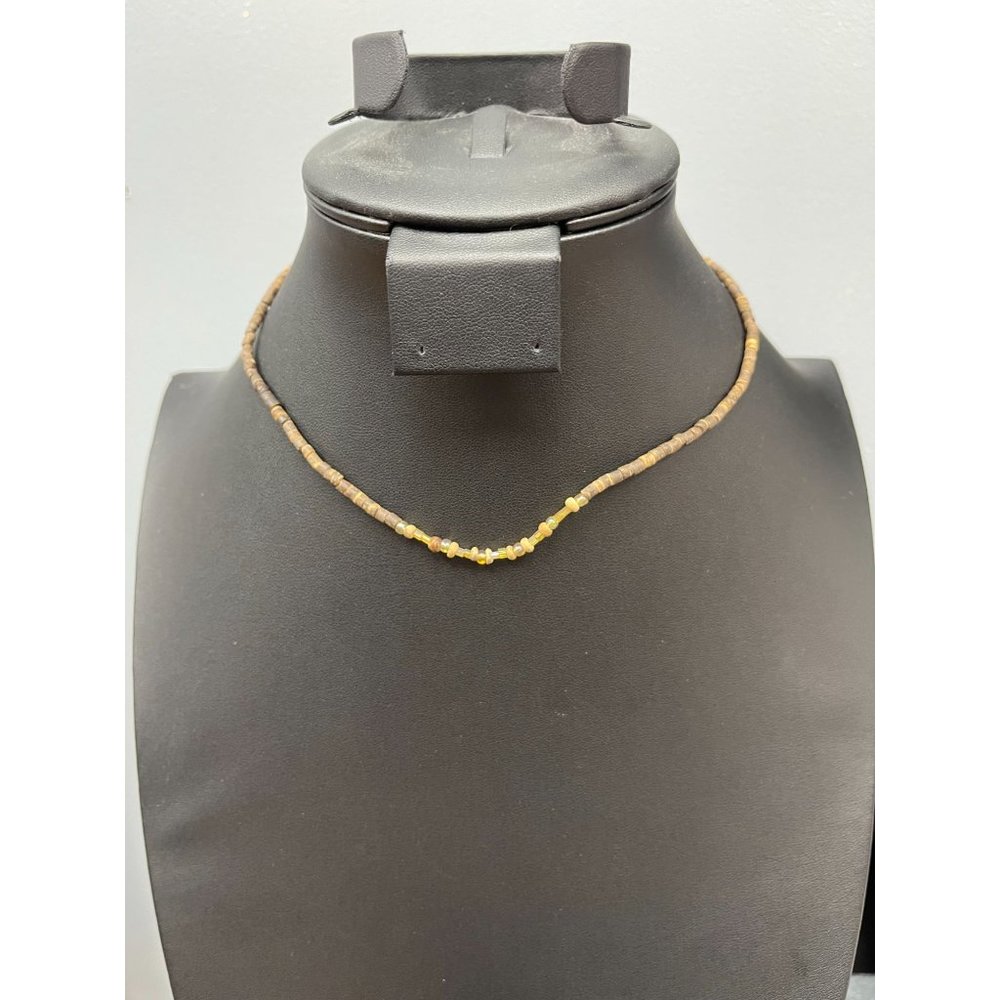 Multi Shades Of Brown & Clear Beaded Necklace Length 17 Inches